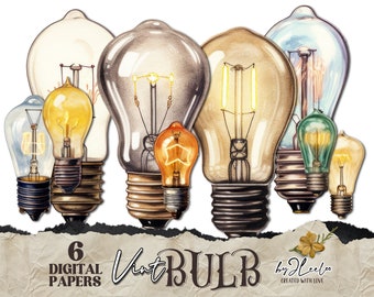 VINT BULB fussy-cut steampunk printable | Industrial ephemera vintage mixed media junk journal Card Making | Bundle digital art | cl170