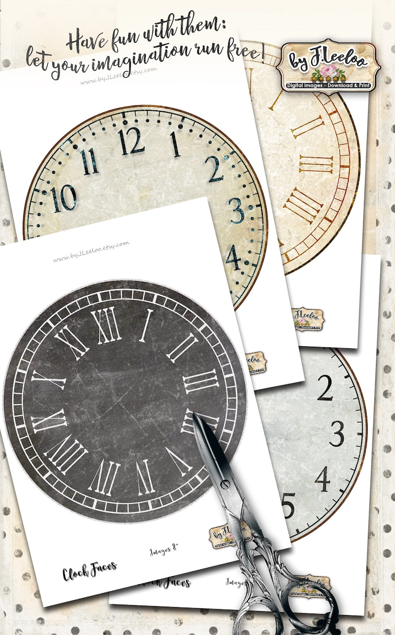 FACE CLOCK 8 Inch Circle Printable Vintage Jpeg Clipart Vintage Home ...