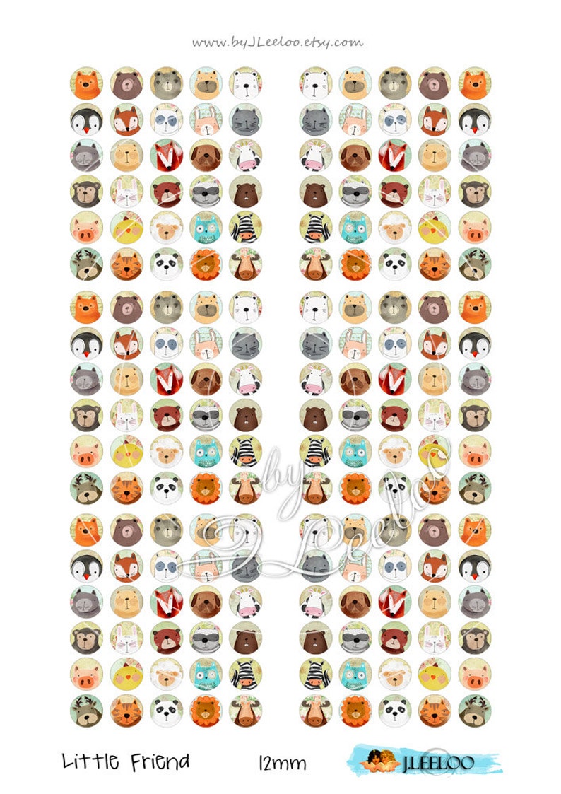 K&ouml;nnte beinhalten: Ein Set mit 72 runden, 12 mm gro&szlig;en Glascabochons mit verschiedenen Tierillustrationen. Die Tiere umfassen einen Panda, einen Fuchs, eine Katze, ein Reh, einen L&ouml;wen, ein Zebra, einen Pinguin, einen B&auml;ren, ein Kaninchen, eine Kuh, ein Schwein und eine Eule. Die Cabochons sind perfekt f&uuml;r Bastelprojekte wie Schmuck, Haarklammern und Schl&uuml;sselanh&auml;nger.