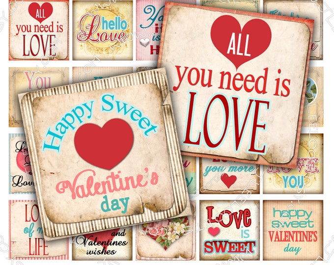 Digital images MY VALENTINE 1.5 inch square printable quote love heart for pendant magnet and craft  instant download printable qu399