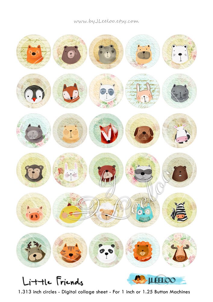 Digital Printable LITTLE FRIEND 1.313 Inch Sheet Button
