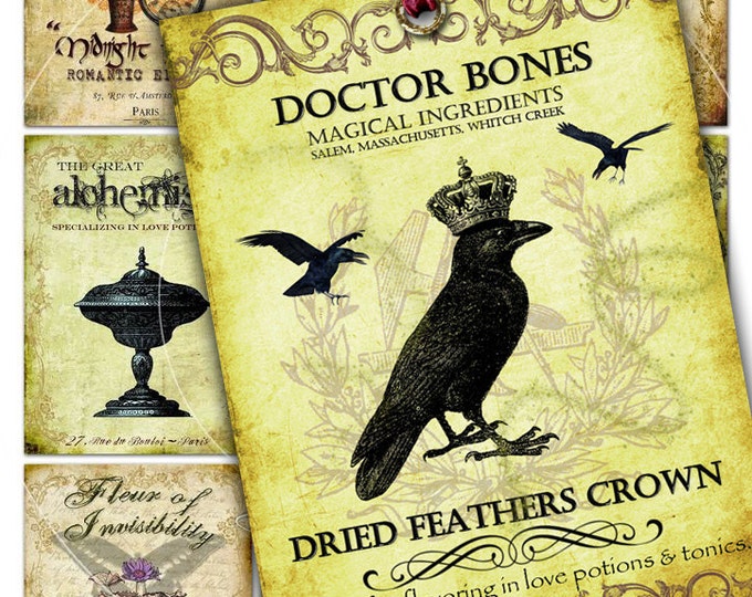 POTION AND POISON printable invitation for apothecary jewelry label Digital collage sheet instant download background vintage ac197