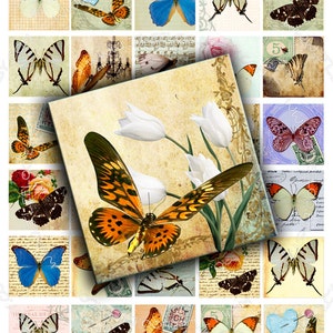 Digital collage sheet MAGIC BUTTERFLY 1.5x1.5 inch square for glass pendant clipart insect magnet instant download printable qu321