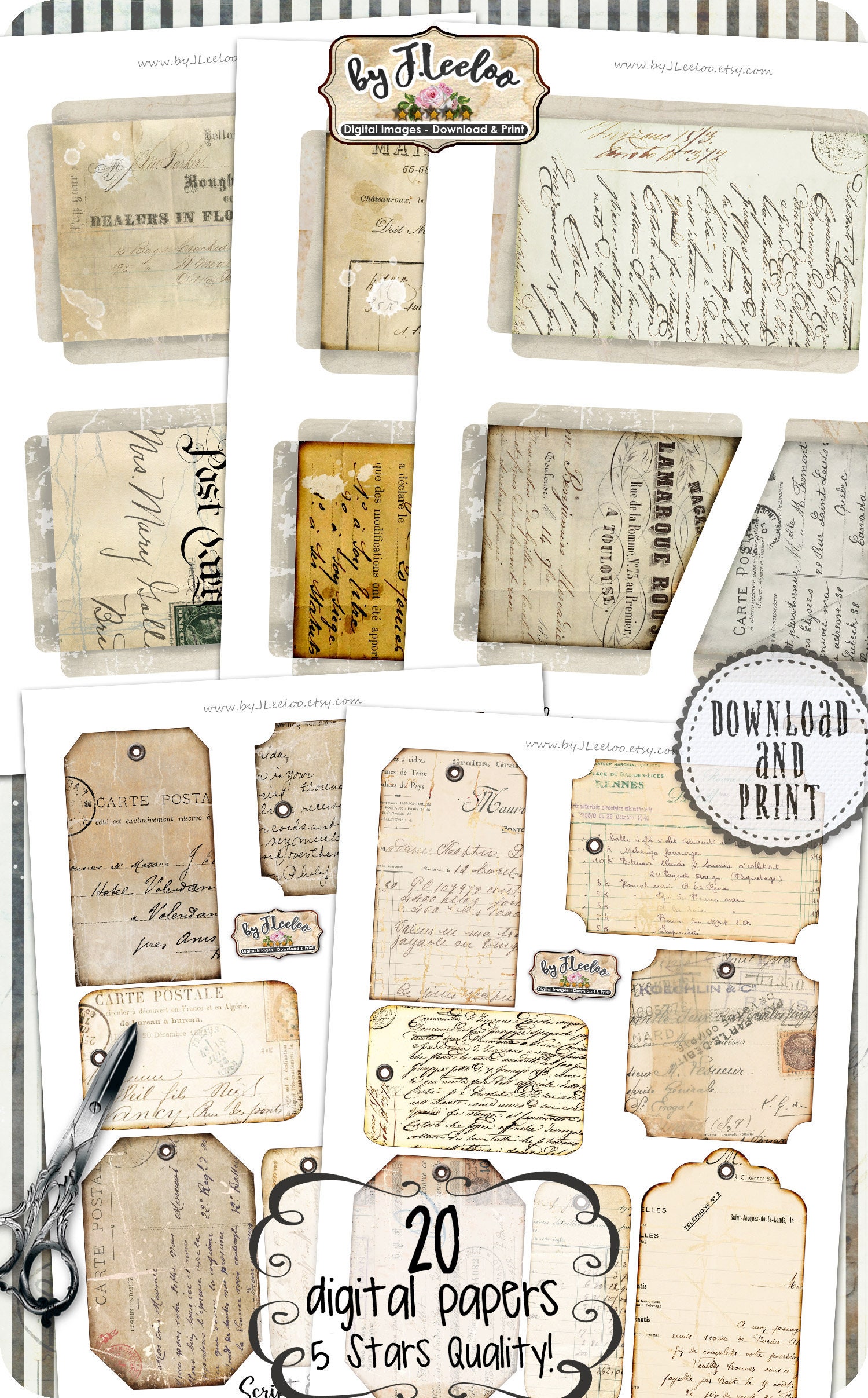 SCRIPT EPHEMERA Vintage Shabby Handwritten Journal Diy | Etsy