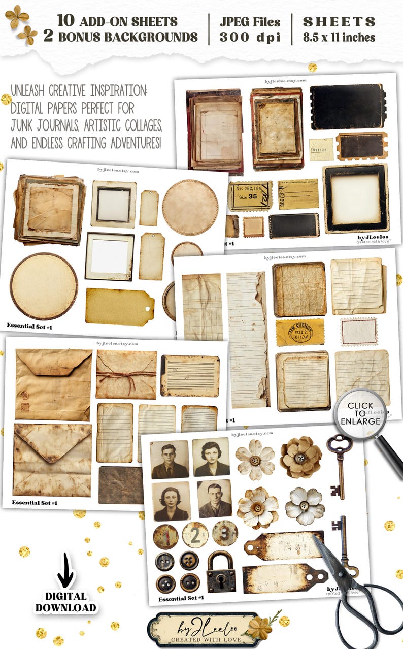 JOURNAL ESSENTIAL Add-on Kit Junk Journal Pages Printable | Digiscrap ...