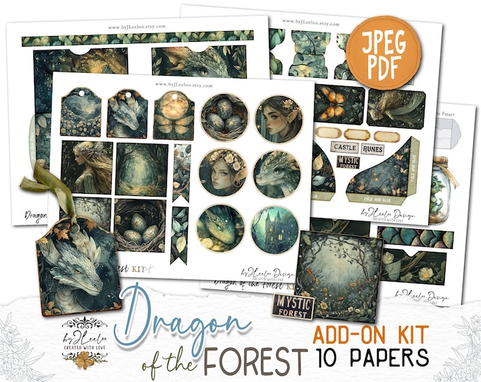 DRAGON of the FOREST Add-On Kit Junk Journal Enchanted Forest Magic printable | scrapbook vintage Collage ephemera | Fussy cut CU | pp861