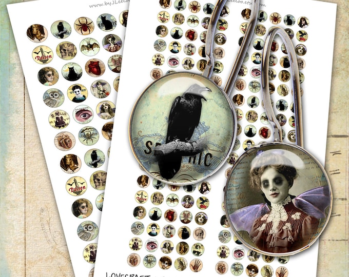 Digital sheet LOVECRAFT DREAM 12mm 18mm 20mm circle sheets earring ring -  vampire ghotic scary images jewelry - instant download - tn464