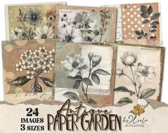 Antique PAPER GARDEN 24 background 3 Sizes | Junk Journal Collage Pages | Backdrop quirky cards | scrapbook digital | Commercial Use | pp932