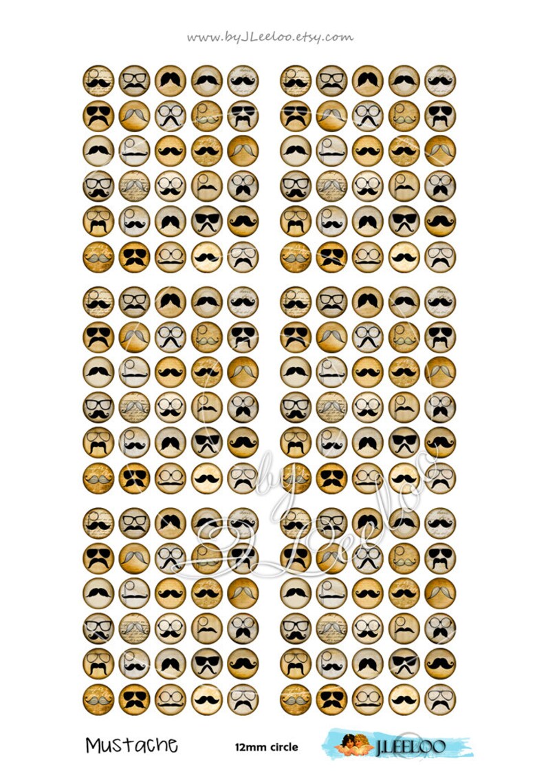 Digital Printable MUSTACHE 12mm 16mm 20mm Circle Vintage - Etsy