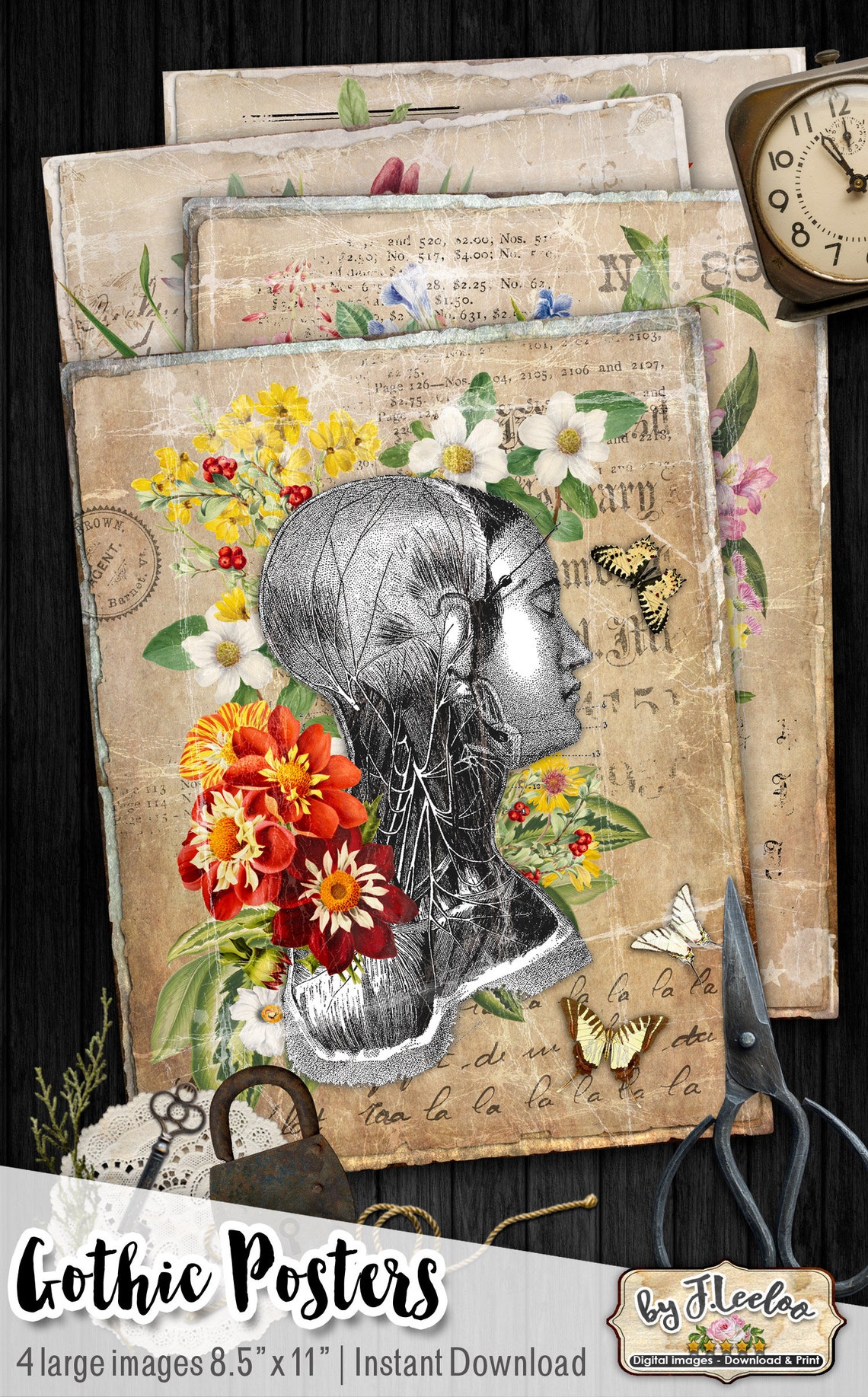 GOTHIC POSTERS 4 Large Poster Large Flowered Posters Romantic Etsy