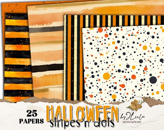 HALLOWEEN STRIPED and DOTS Invitation decor party junk journal card | Spooky Scrapbooking digital texture background Commercial Use | pp851