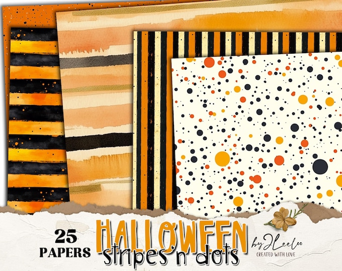 HALLOWEEN STRIPED and DOTS Invitation decor party junk journal card | Spooky Scrapbooking digital texture background Commercial Use | pp851