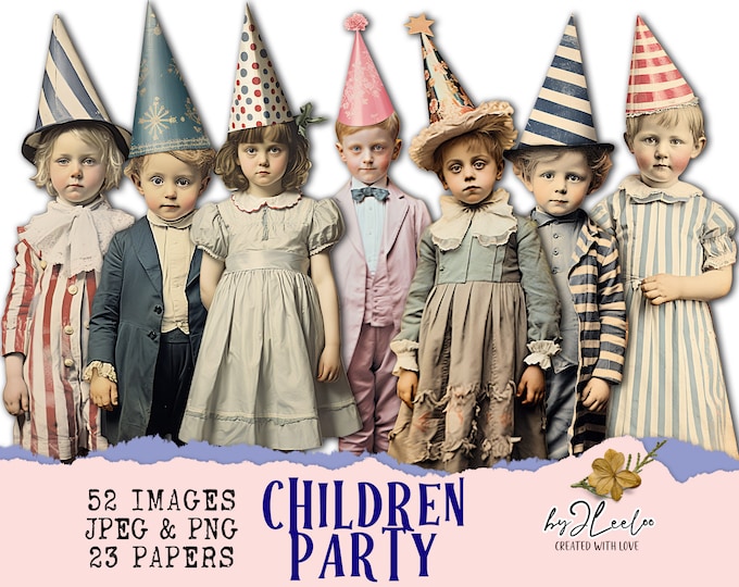 CHILDREN PARTY 52 ephemera children fussy-cut printable | Paper dolls Whimsical supplies mixed media junk journal | Bundle dolls  | cl162