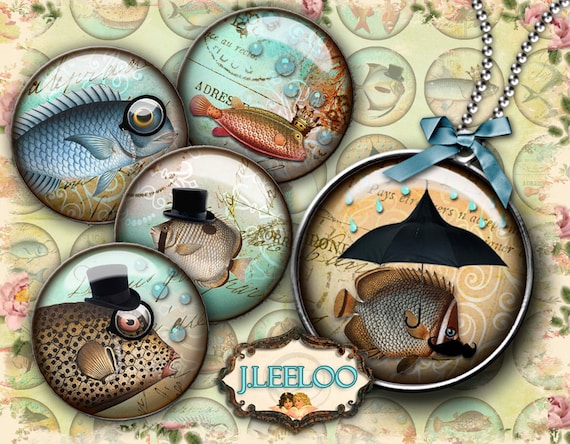 Digital collage sheet FISH EYES images 1 inch circle steampunk pendants charms bottlecup pins hang tags craft instant download tn316