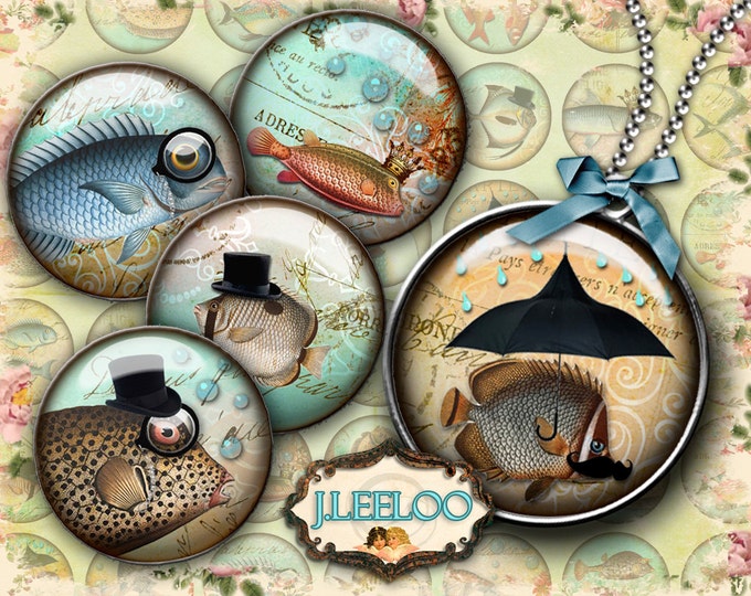 Digital collage sheet FISH EYES images 1 inch circle steampunk pendants charms bottlecup pins hang tags craft instant download tn316