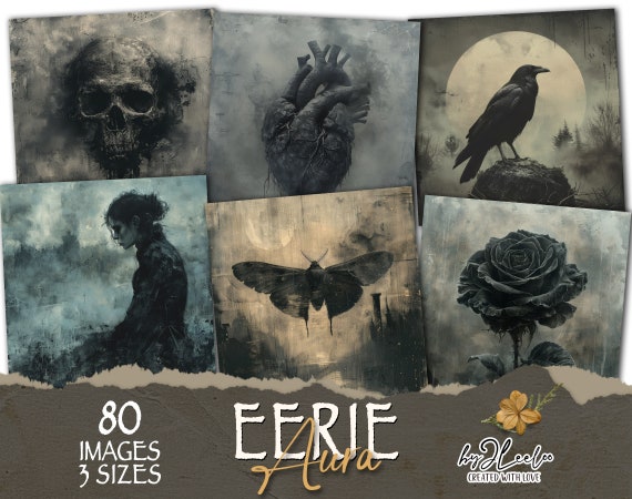 EERIE AURA 80 creepy scary gothic 3 sizes | printable Victorian themed Halloween old junk journal digital ephemera | Commercial Use | cp023