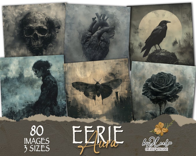 EERIE AURA 80 creepy scary gothic 3 sizes | printable Victorian themed Halloween old junk journal digital ephemera | Commercial Use | cp023
