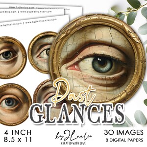 MIRADAS PASADAS Círculo imprimible de 4 pulgadas / Suministros redondos de ojos de enamorados / Descarga para decoración de posavasos, espejos, imanes y etiquetas para manualidades / tn796