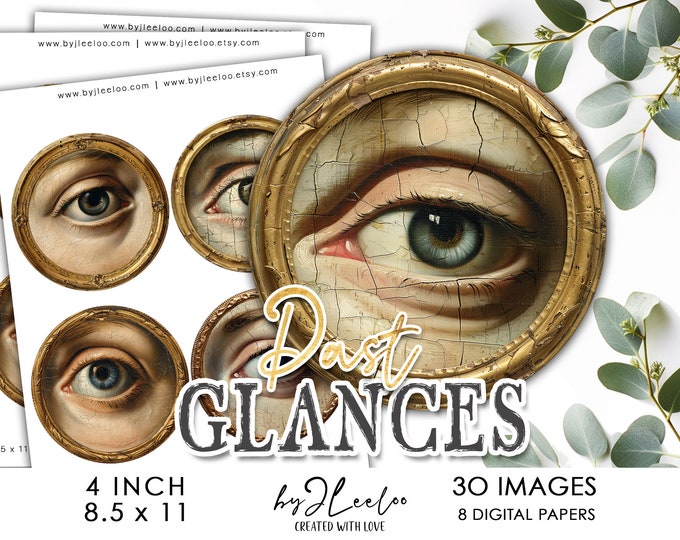 PAST GLANCES 4 inch circle printable | Lover's eye round supplies | Download for coaster decoration mirror magnet and craft labels | tn796