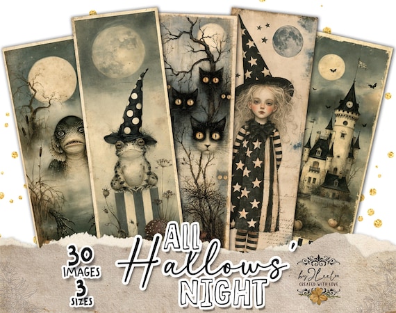 HALLOWEEN BOOKMARKS Vintage Gothic Printable, Witchy Bookmark, Junk Journal Ephemera, Spooky Paper Craft, Book Lover Gift | bm141