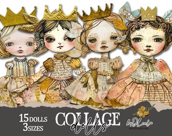 COLLAGE DOLLS paper doll printable junk journal cut off | Paper Dolls journaling supplies Hand-drawn | mini fussy cut doll digital | pp750