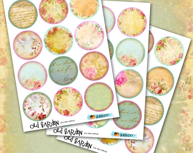 Digital print OLD GARDEN 2.5 inch circle writable tag flower images pendant magnet and craft  instant download printable image tn259