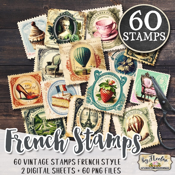 Fake FRENCH STYLE STAMPS postage Png printable | Junk Journal Antoinette supplies | French Paris vintage ephemera instant download  | cl139