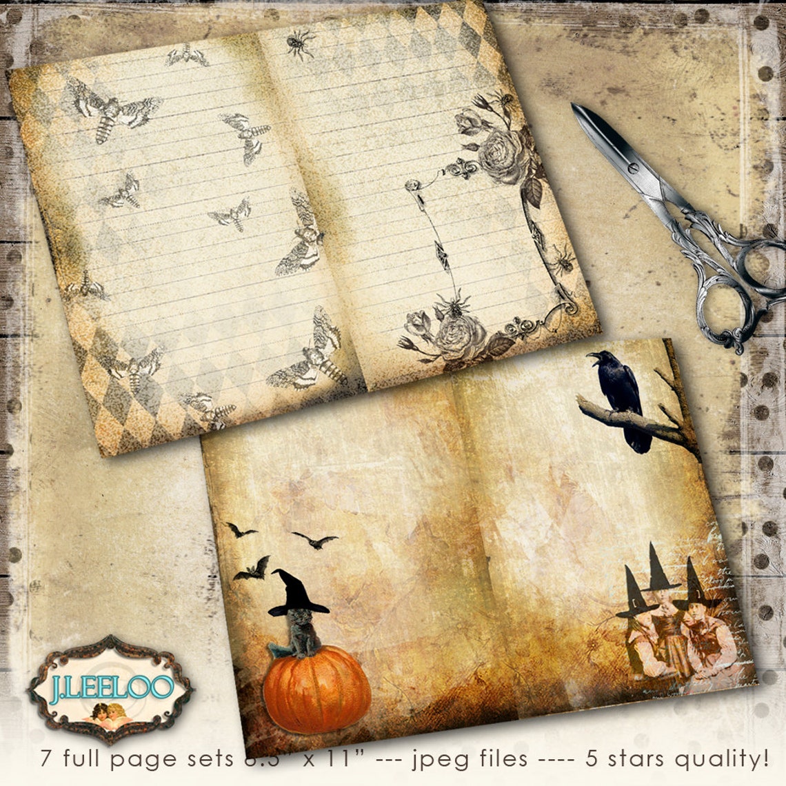 FEARFUL PAPERS Large 8.5x11 Inch Halloween Junk Journal Kit Crafting ...