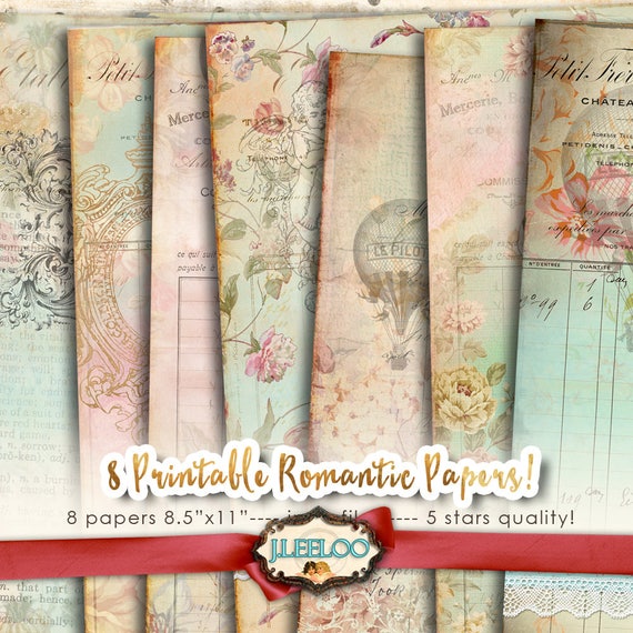 ROMANTIC 8 victorian papers for scrapbook Digital collage sheet pastel color vintage for scrapbook instant download printable pp410