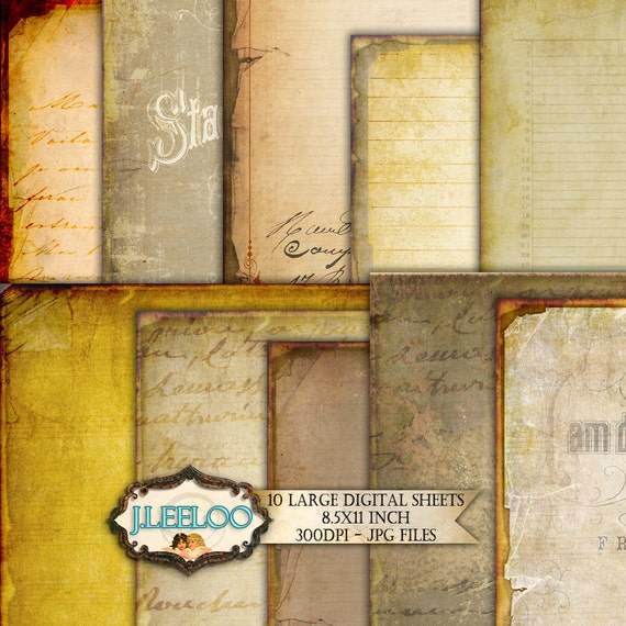 GRUNGE PAPERS large 8.5x11 inch papers documents distressed scrapbook Digital collage sheet instant download printable diary pp279