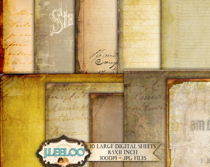 GRUNGE PAPERS large 8.5x11 inch papers documents distressed scrapbook Digital collage sheet instant download printable diary pp279