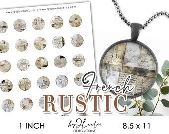 FRENCH RUSTIC 1 inch printable | Background collage supplies round pendant, bezel trays, glass, cameo, pendant, pin, magnet, journal | tn740