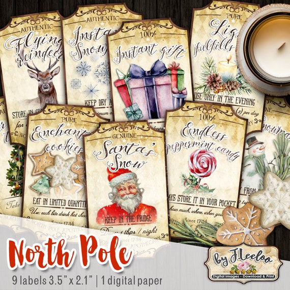 NORTH POLE Holydays Christmas apothecary for potion bottle labels Christmas Jar Labels Christmas decorations tl230
