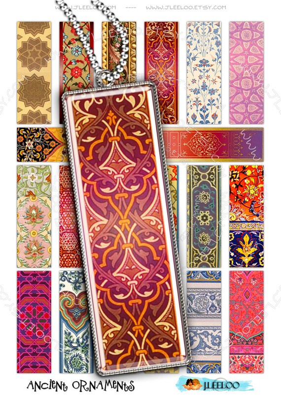 ANCIENT ORNAMENTS microscope printable 3x1 inch antique tile Digital collage sheet instant download background  paper do110
