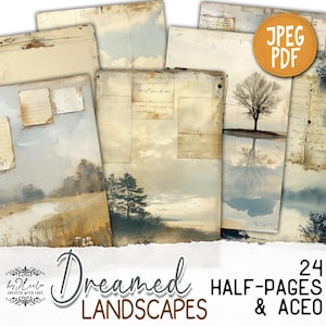 DREAMED LANDSCAPES pół strony do wydrukowania Aceo | junk journal Materiały do techniki mieszanej | Papier do scrapbookingu Tworzenie kartek Pamiętnik kolażowy | pp746
