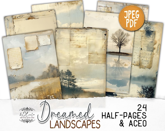 DREAMED LANDSCAPES half pages printable Aceo | junk journal Mixed Media supplies | Scrapbooking paper card making collage diary | pp746