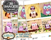 Digital collage THE OWL 4x4 inch square owl valentine card coaster greeting cards card making magnets instant download printable qu397