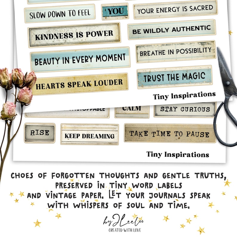 Diary Label Sample TINY INSPIRATIONS Word Labels Printable | Grungy Vintage Text Ephemera ...
