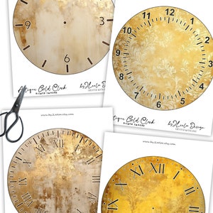 ANTIQUE GOLD Clock 8 Inch Circle Printable Clock Face Grunge Making ...