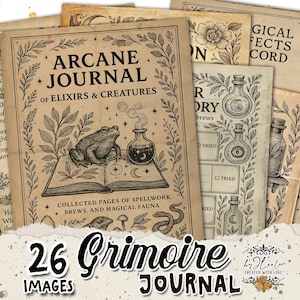 GIORNALE GRIMOIRE • 26 libri di incantesimi stampabili, diario di stregoneria, kit Dark Academia / Witchy Ephemera, documenti vintage, carta magica / pp541
