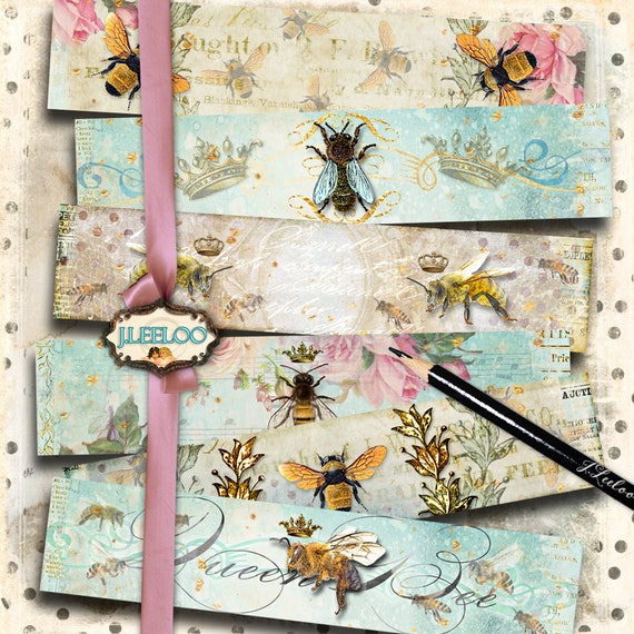 WRAPPER BEE vintage soap wrap bookmarks French Queen Shabby Chic printable Digital sheet instant download background honey papers pp397