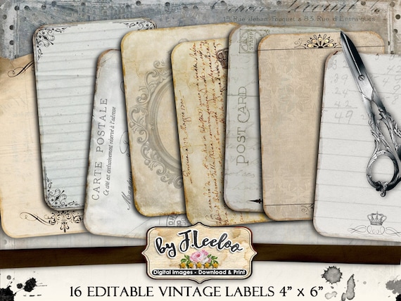 EDITABLE LABELS vintage writable cards for scrapbook journal diary art altered instant download Digital collage sheet printable pp468