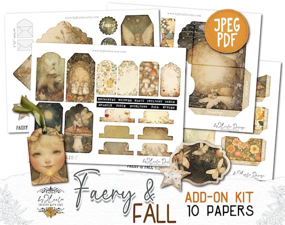 FAERY And FALL Add-On Kit Junk Journal Pages printable | Season Kit scrapbook vintage Collage ephemera supplies | Fussy cut CU | pp857