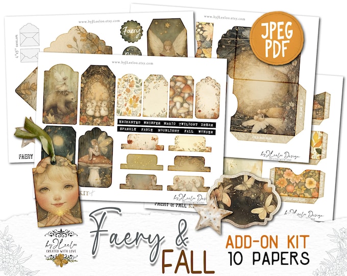 FAERY And FALL Add-On Kit Junk Journal Pages printable | Season Kit scrapbook vintage Collage ephemera supplies | Fussy cut CU | pp857