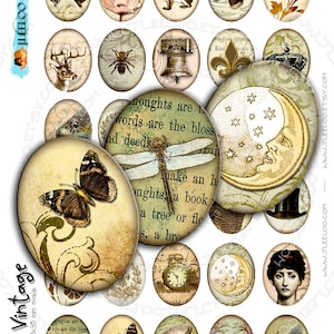 Digital collages VINTAGE 30x40mm oval steampunk clipart romantic for pendant magnet and craft instant download printable paper ov116