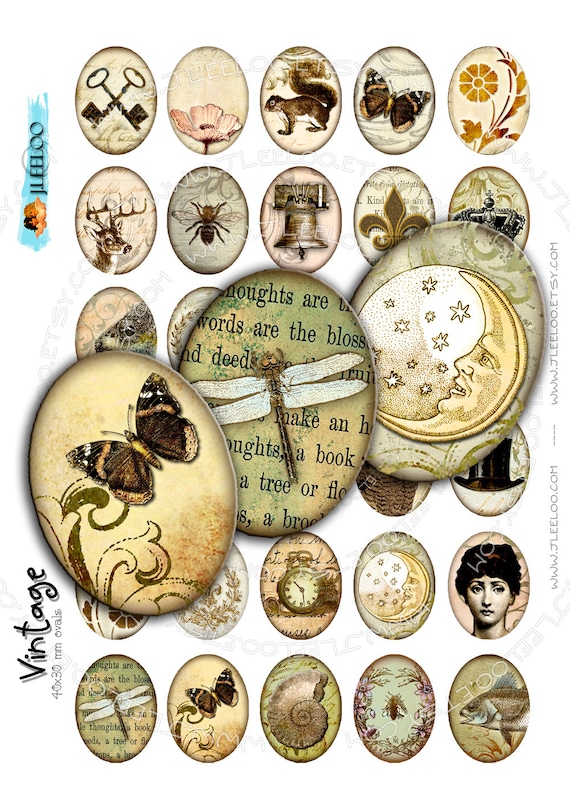 Digital collages VINTAGE 30x40mm oval steampunk clipart romantic for pendant magnet and craft instant download printable paper ov116