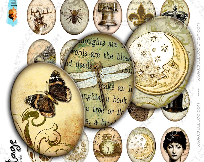 Digital collages VINTAGE 30x40mm oval steampunk clipart romantic for pendant magnet and craft instant download printable paper ov116