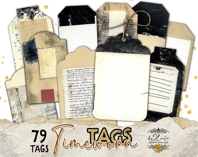 TIMEWORN TAGS grunge rustic steampunk | Neutral Minimalist Earthy tone | Vintage craft ephemera junk journal printable chic | digital  tl313