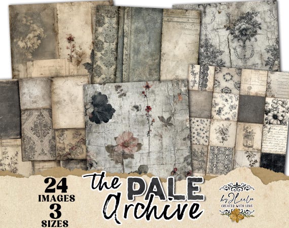 THE PALE ARCHIVE Junk Journal Pages | Vintage Faded Botanical Wallpaper Papers | Grungy Shabby Ephemera Collage Backgrounds | pp998