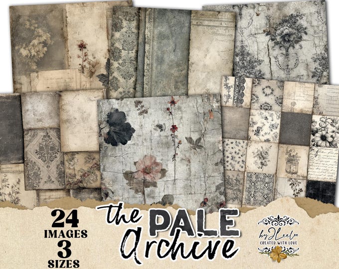 THE PALE ARCHIVE Junk Journal Pages | Vintage Faded Botanical Wallpaper Papers | Grungy Shabby Ephemera Collage Backgrounds | pp998